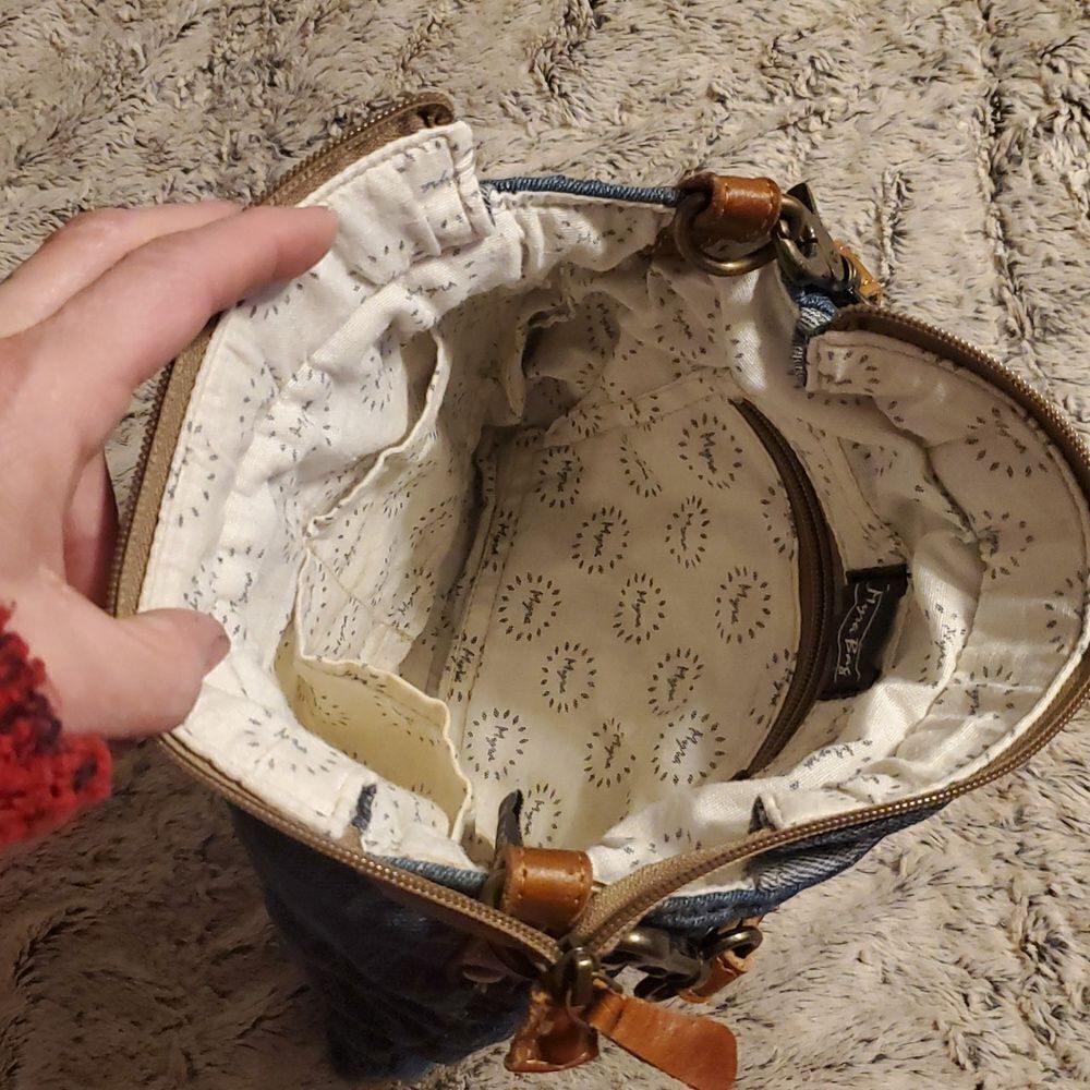 Myra Bag womens Star Denim Upcycled Canvas Cotton & Leather Shoulder Bag - Picture 3 of 6